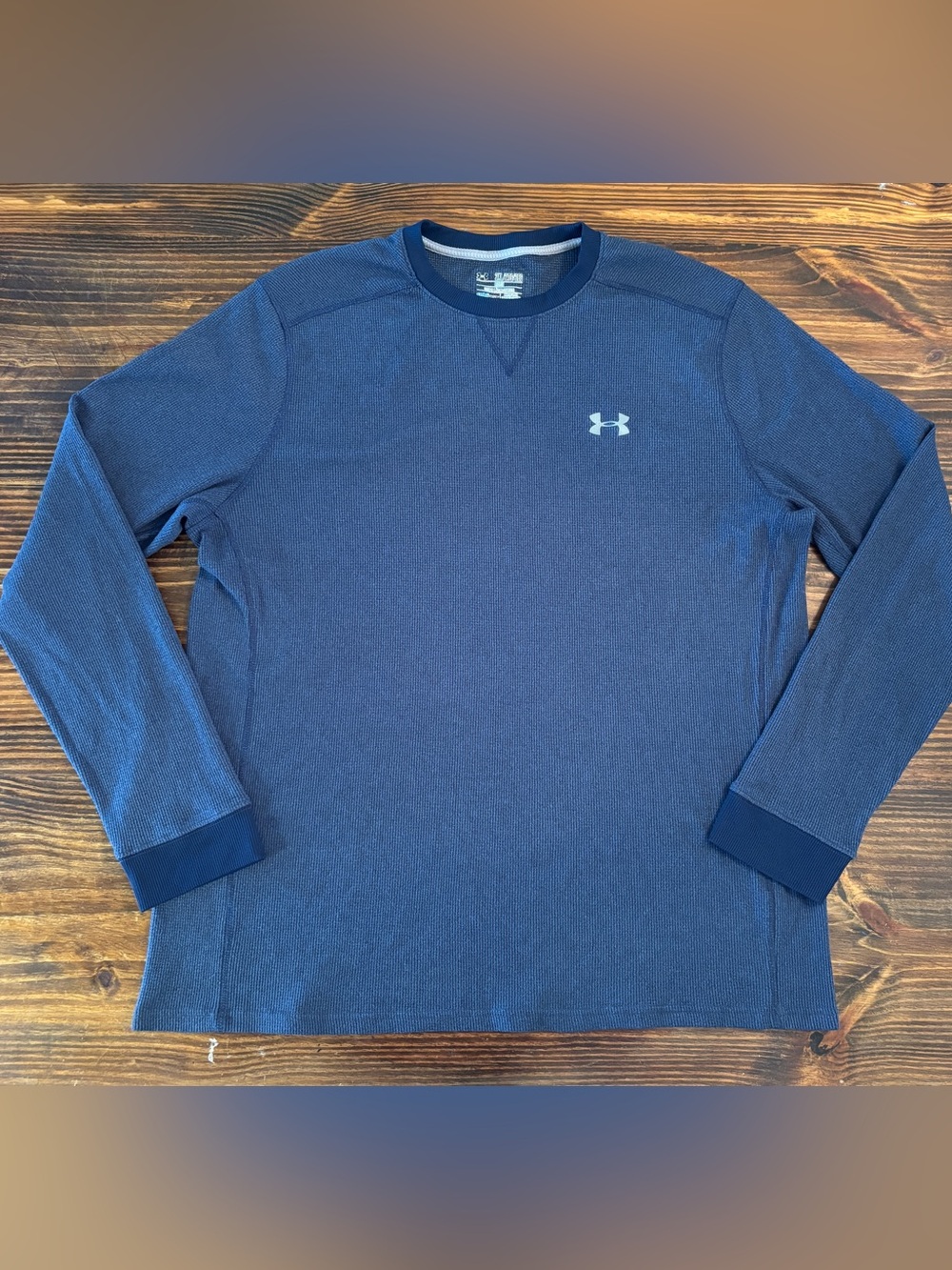 Navy Under Armour ColdGear Waffle Knit Thermal Crewneck Shirt Loose Men’s 2XL